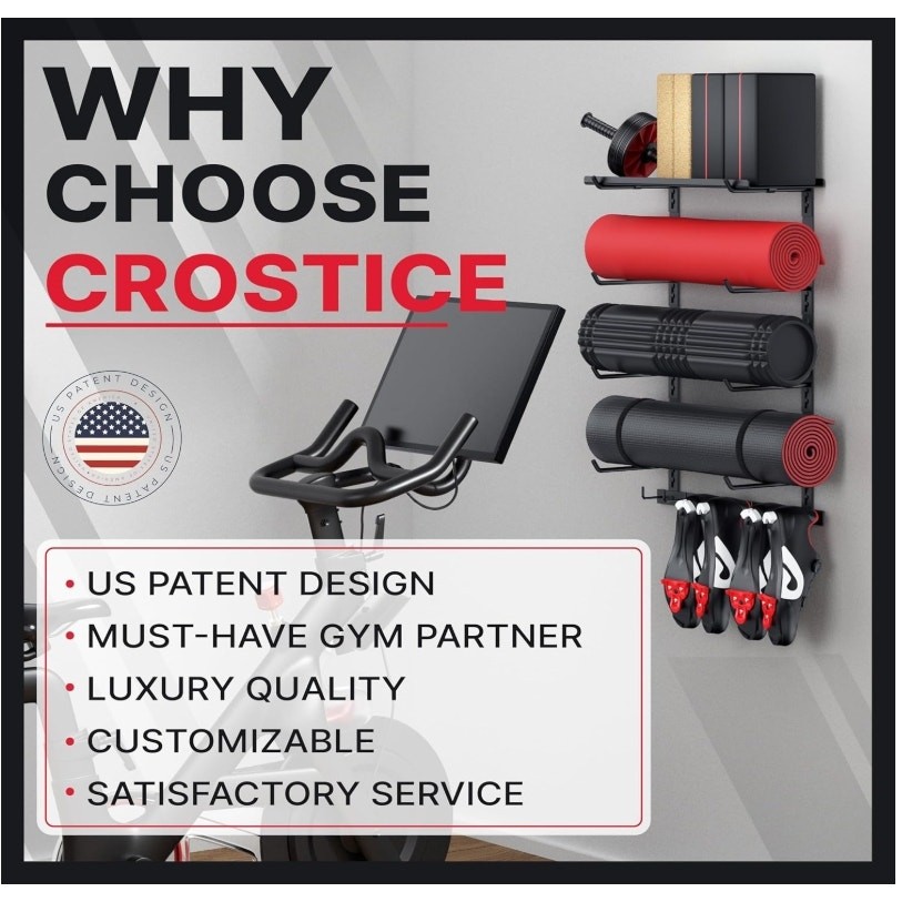 CROSTICE Wall Mounted Home Gym Storage Rack Yoga Mat Peloton Shelf