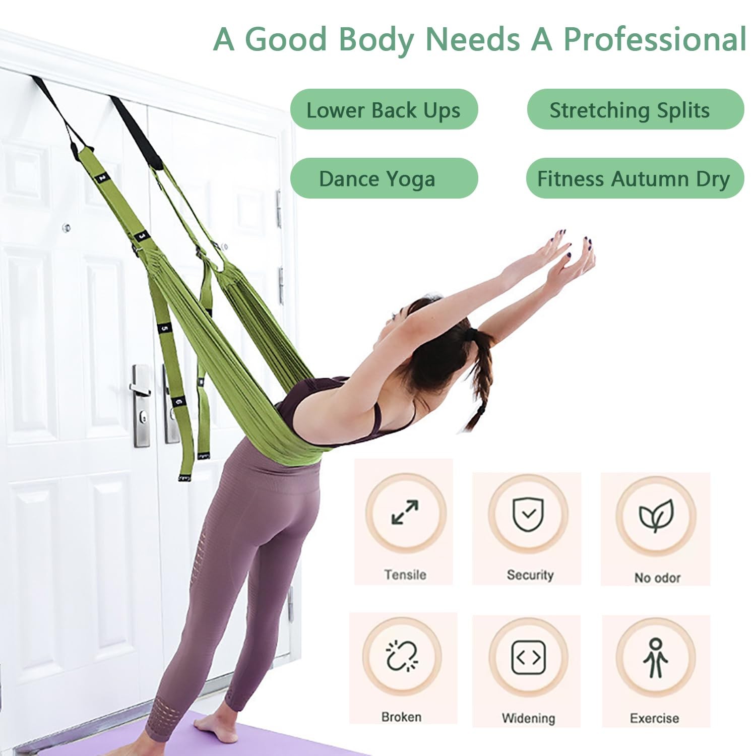 Yoga Stretching Strap,Stretching Equipment with Door Anchor,Back Stretcher fo…