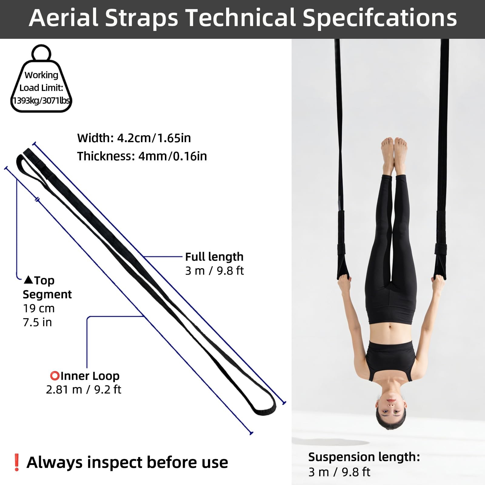 PRIOR FITNESS Aerial Straps Kit, 3m/9.8ft Velvet Covers, SGS Certificate Aeri…