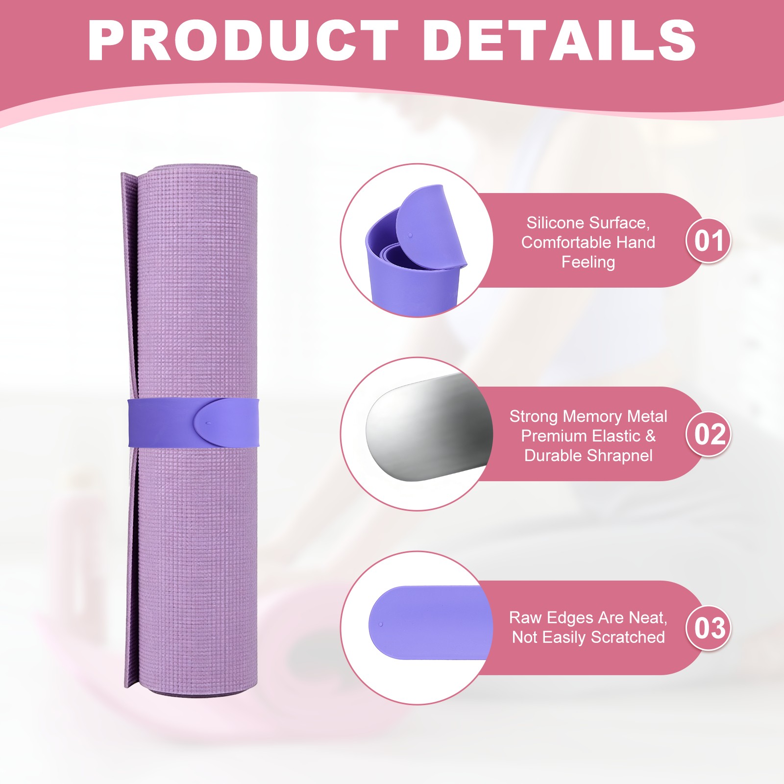 2Pcs Yoga Mat Strap Slap Band One Snap Yoga Mat Slap Band, Purple/Gray