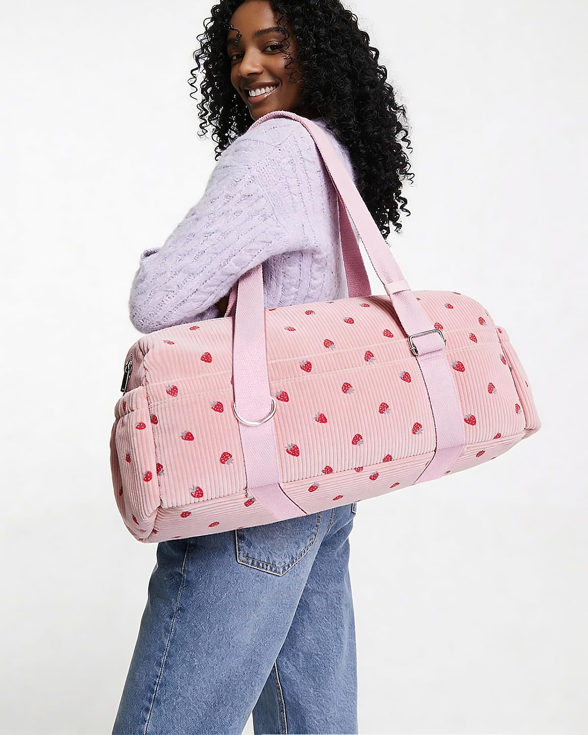 Strawberry Gym Bag For Women Girls Corduroy Yoga Mat Holder Large Dance