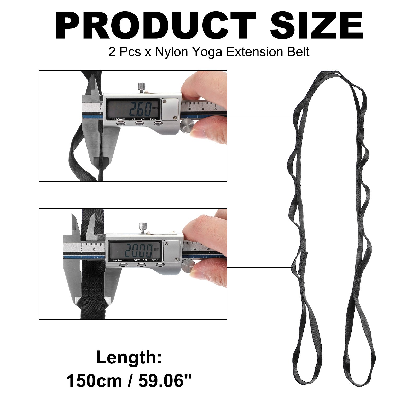 25KN Daisy Chain Yoga Extend Belt 1.5M, 2Pcs Climbing Straps for Exercise, Black