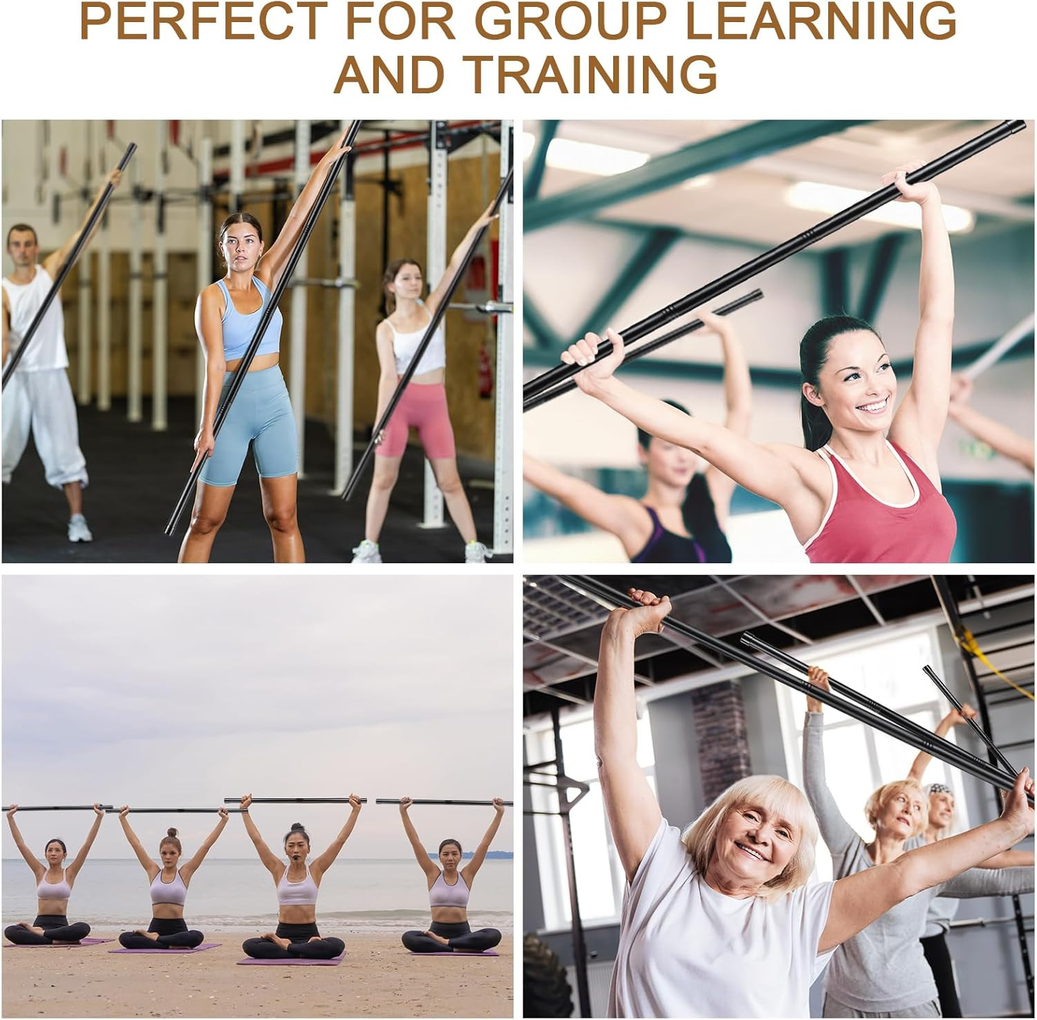 6 Set 5Ft Adjustable Yoga Stick with Non-Slip Rubber Ends