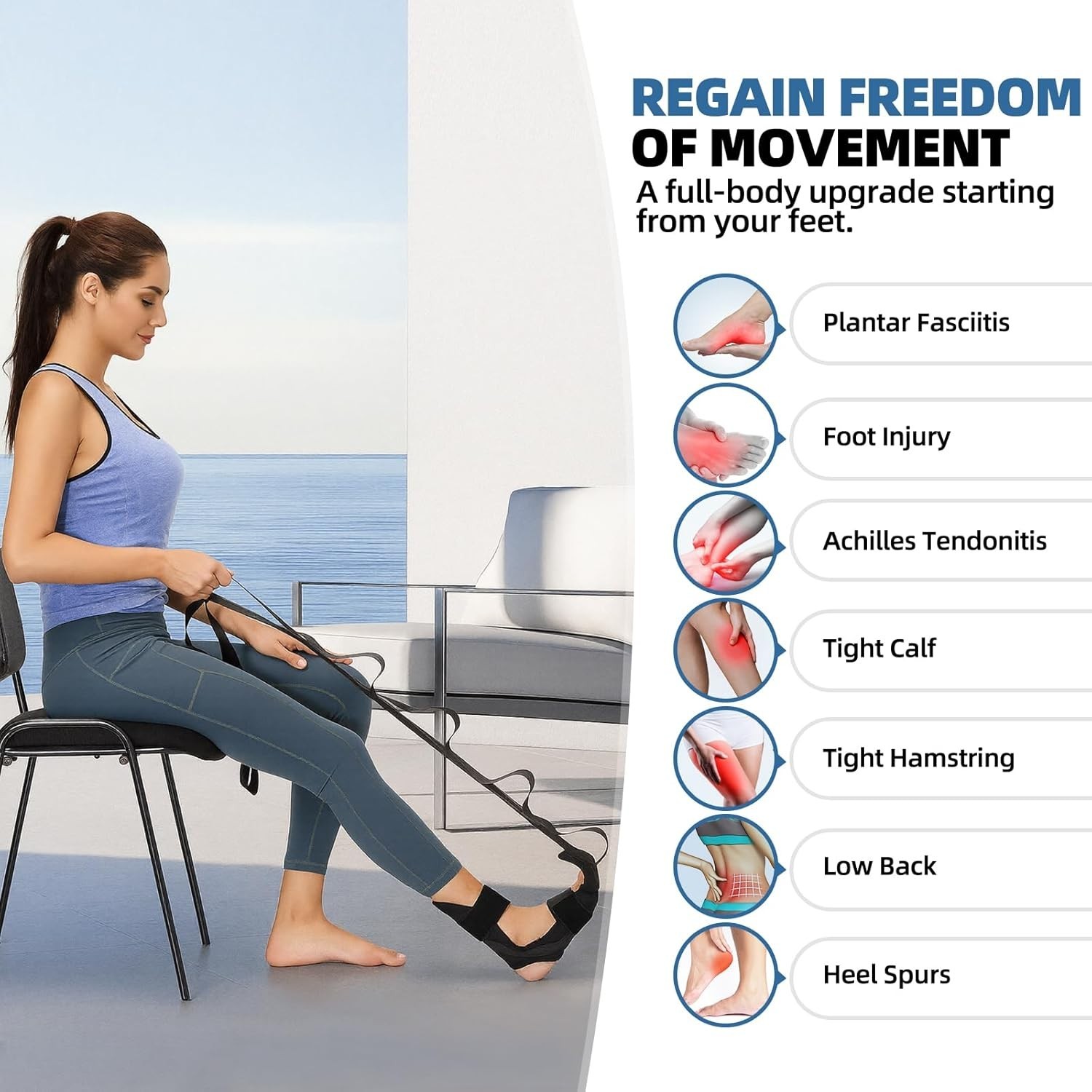 Portable 60&Prime; Foot Stretching Strap – Alleviate Plantar Fasciitis Pain Anywhere