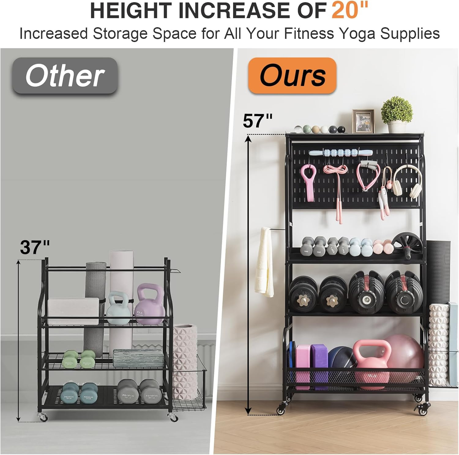 Taller Home Gym Storage Organizer, Yoga Mat Storage Rack with Hanging Board, Exe