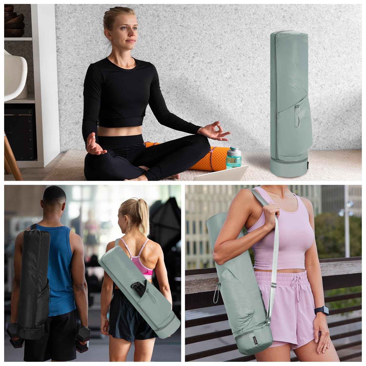 Yoga Mat Bag, Full Zip Cargo Yoga Mat Carrier Bag with Drawstring Water Bottl…