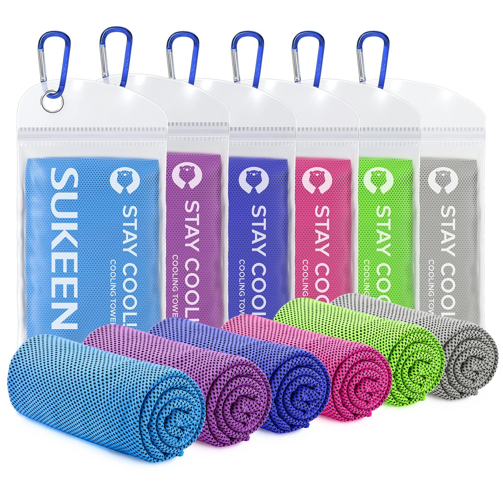 Sukeen Cooling Towel 40&Prime; x 12&Prime;, Blue/Purple/Dark Blue/Pink/Green/Grey