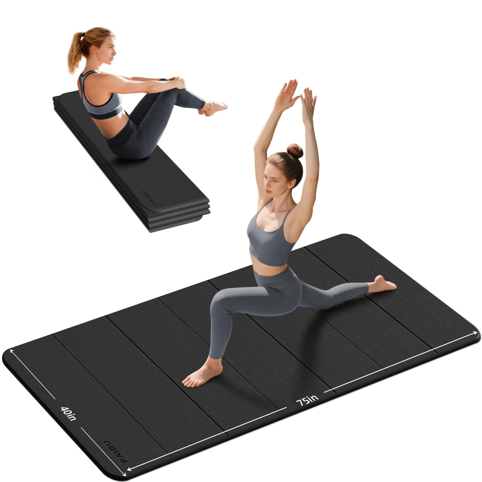 PAIDU Foldable Yoga Mat thick- 2/5&Prime; (10MM) TPE Non-Slip Design, Quick Foldᦁ