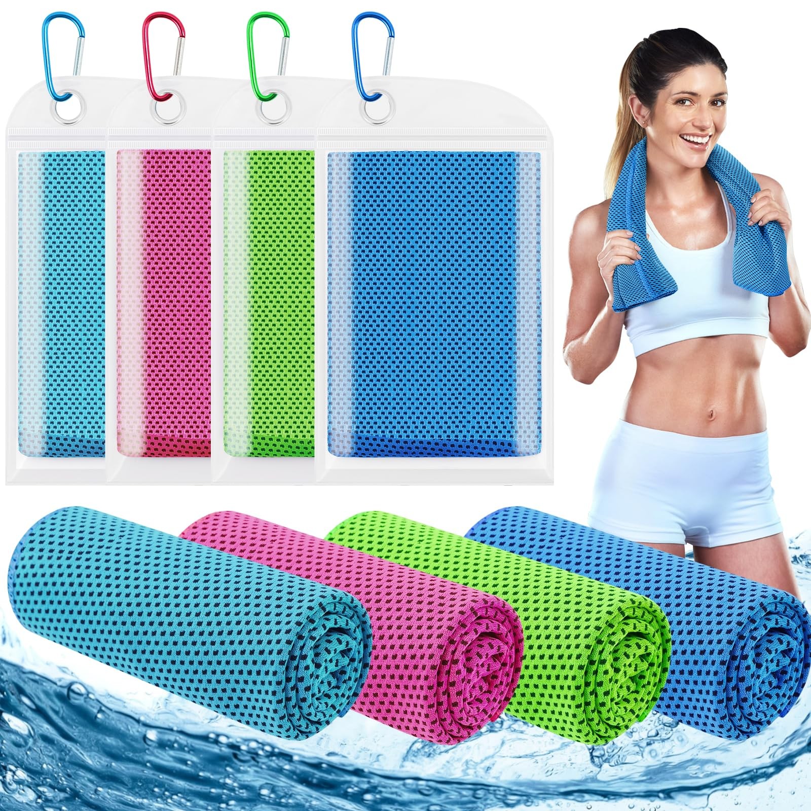 Leuceiy 4 Pack Cooling 40&Prime;L x 12&Prime;W, Light Blue/Dark Blue/Rose Red/Green
