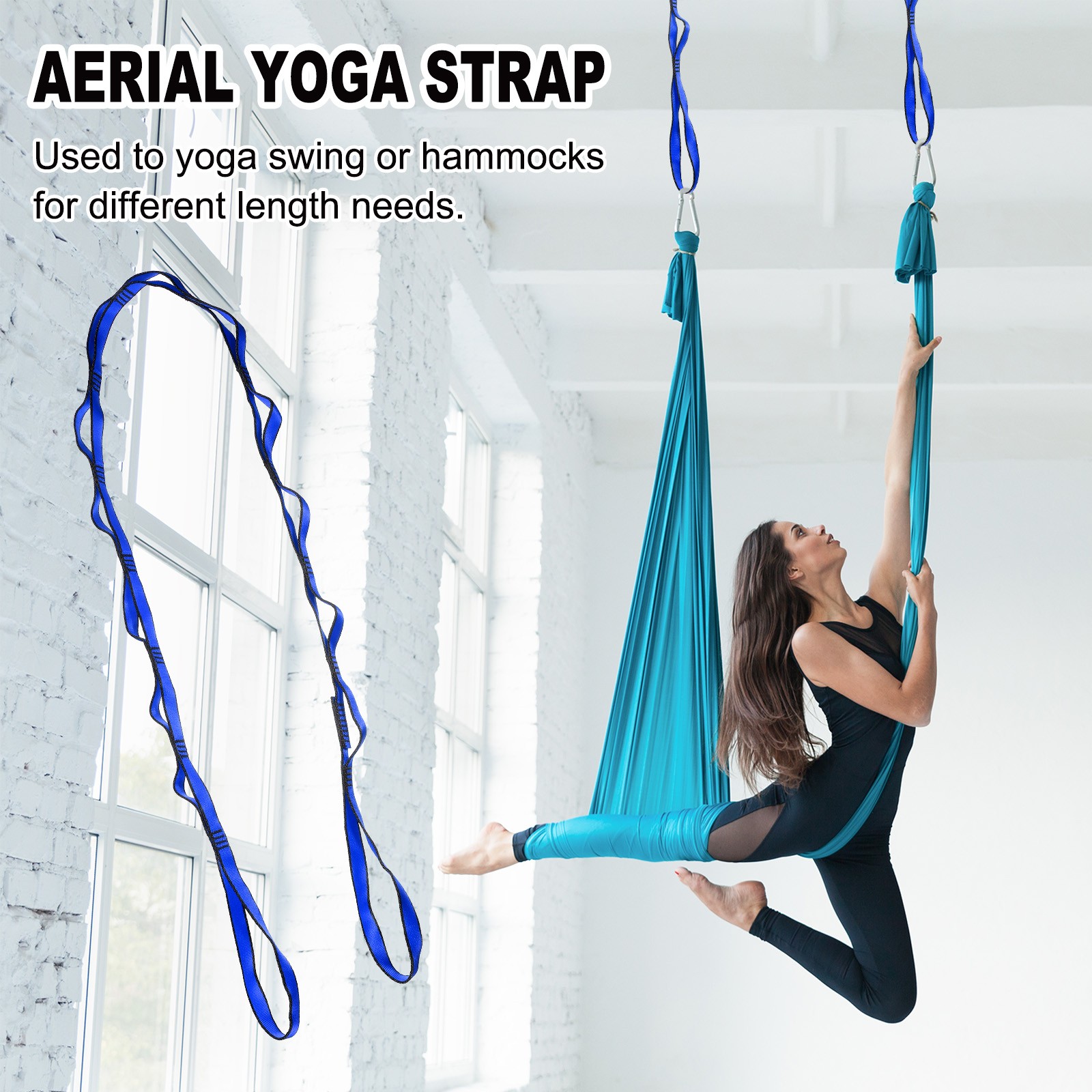 25KN Daisy Chain Yoga Extend Belt 1.8M, 2Pcs Climbing Straps for Exercise, Blue