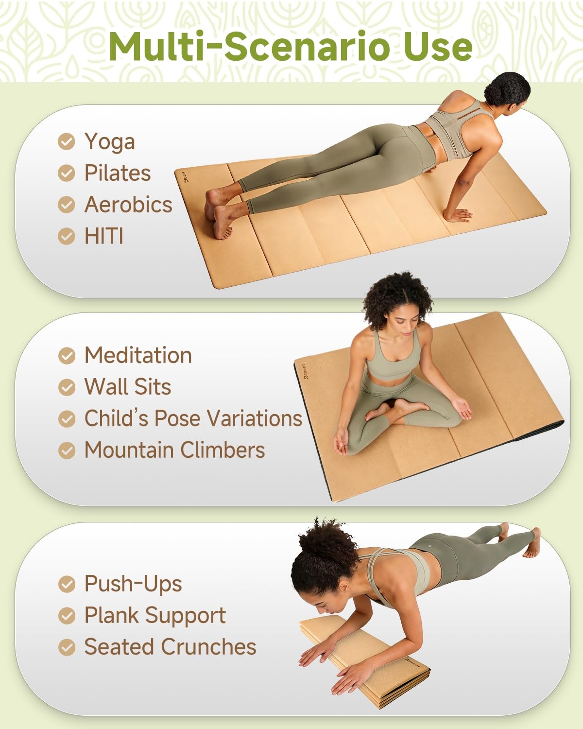 Foldable Cork Yoga Mat, Non-Slip Lightweight Exercise Mat for Travel, Packabl…