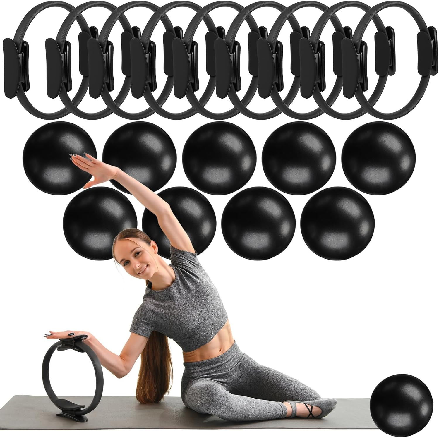 18 Pcs Pilates Ring and Ball Set Pilates Equipment for Home Workout 11.8 Inch Ma