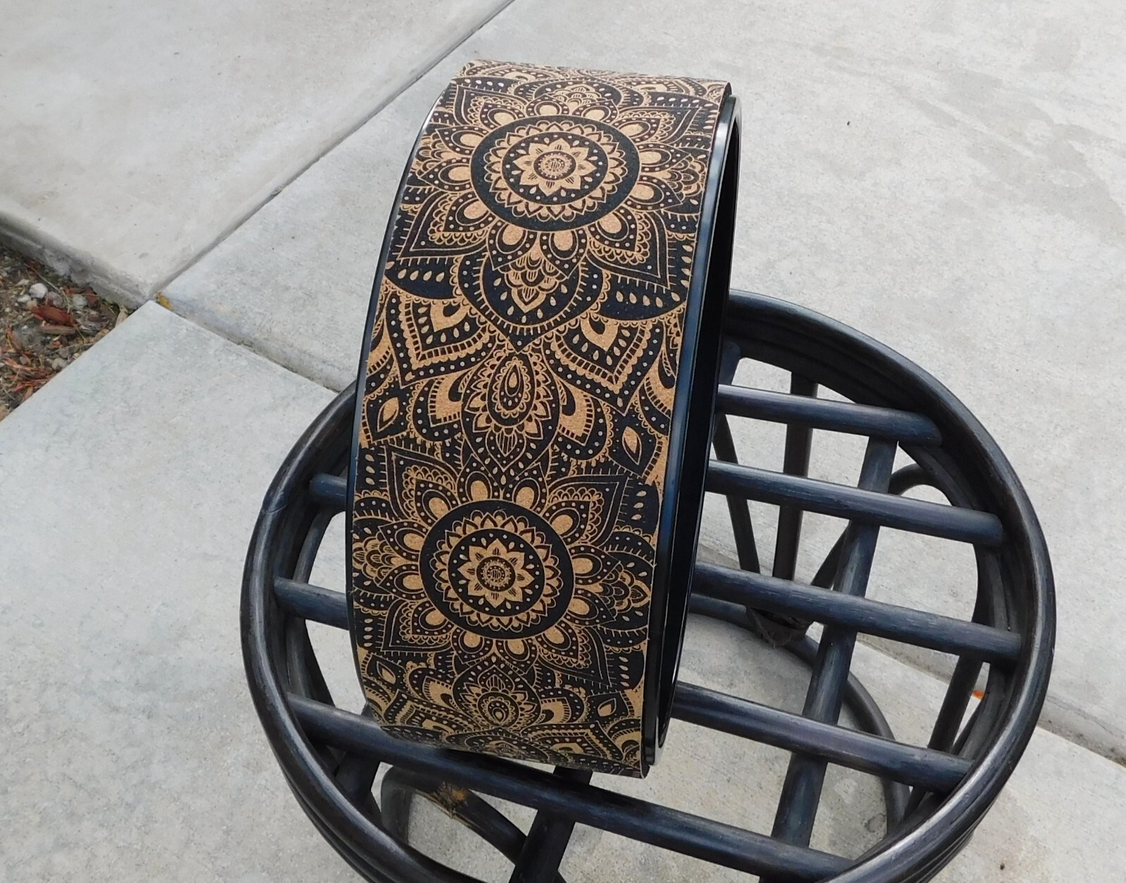 Cork Yoga Wheel by Yoga Design Lab (12.6 diameter), mandala black, New