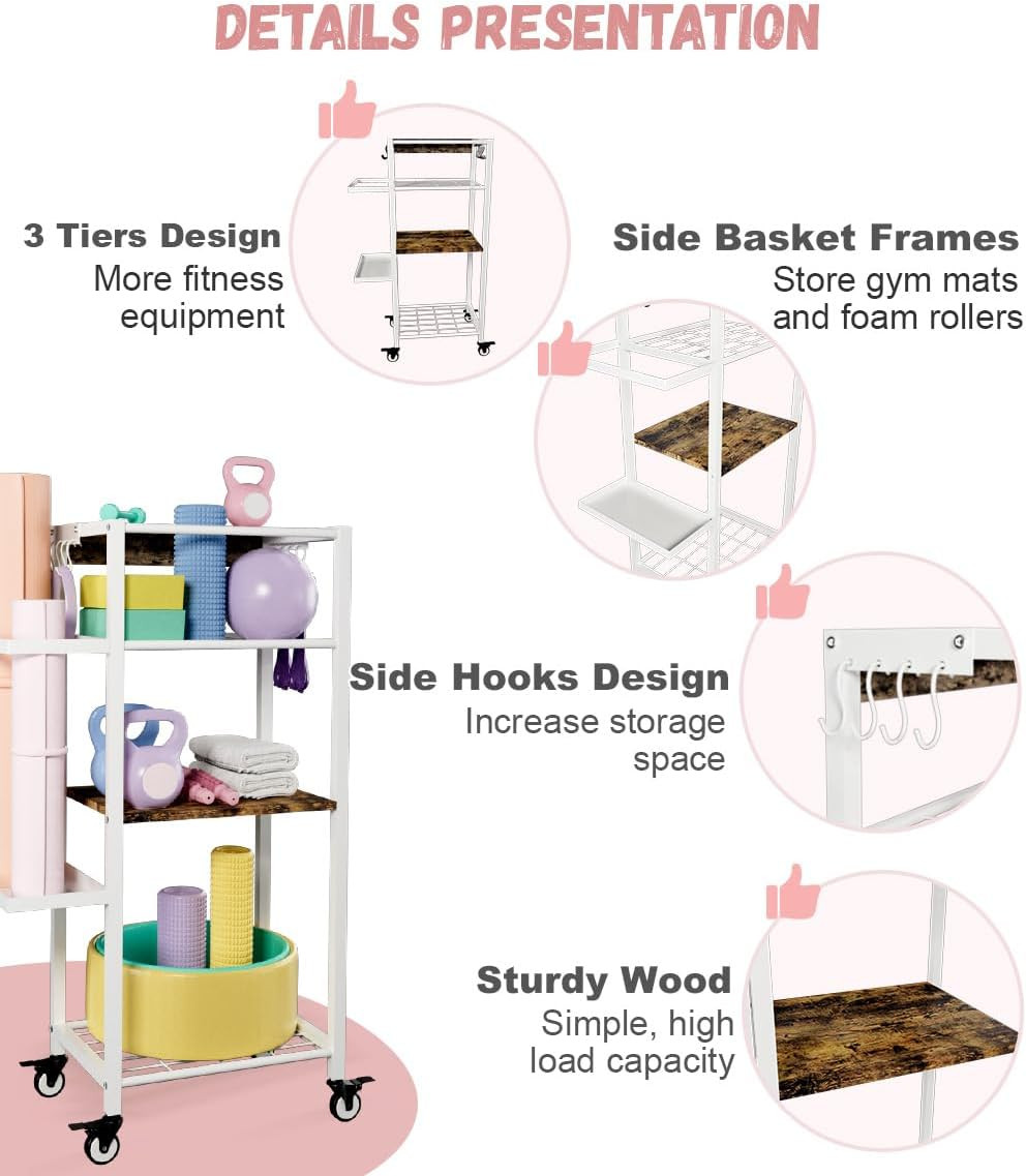 3-Tier Yoga Mat Storage Rack on Wheels – Home Gym Organizer for Weights & Gear