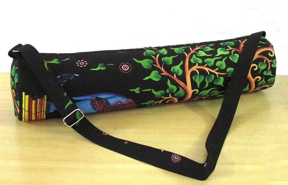 Indian Black Elephant Yoga Mat Carrier Bag Mandala Large Bag With Shoulder Strap