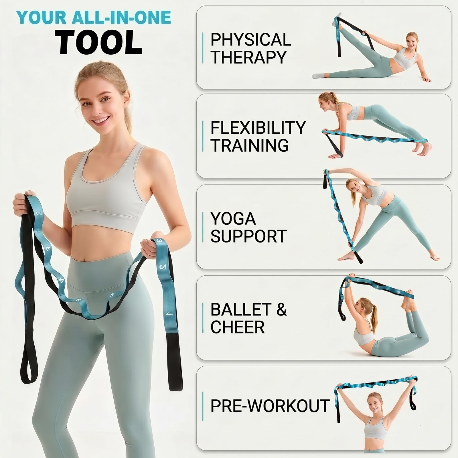 Stretching Strap with Loops for Physical Therapy,Yoga Strap for Stretching,Ho…