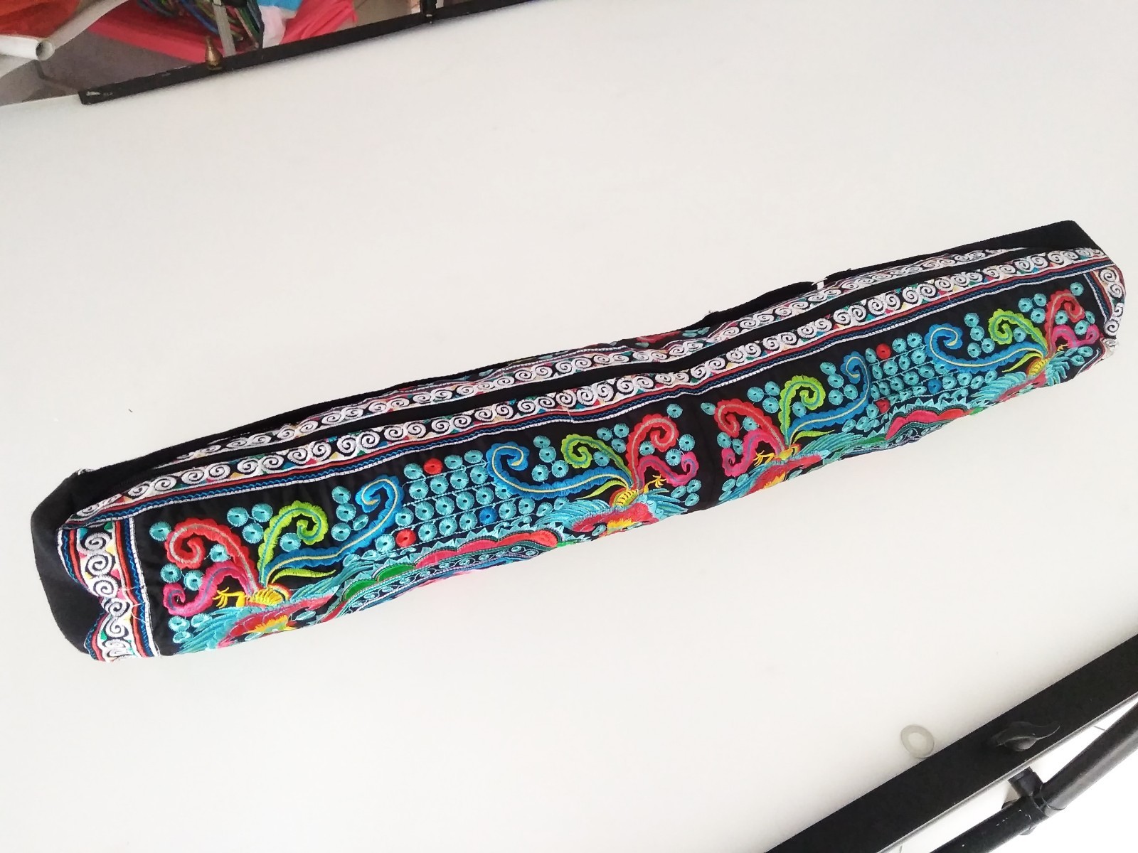 Handmade Fabric Yoga Mat Bag Accessory Blue Carrier Gym Tribal Art Thai Craft 5