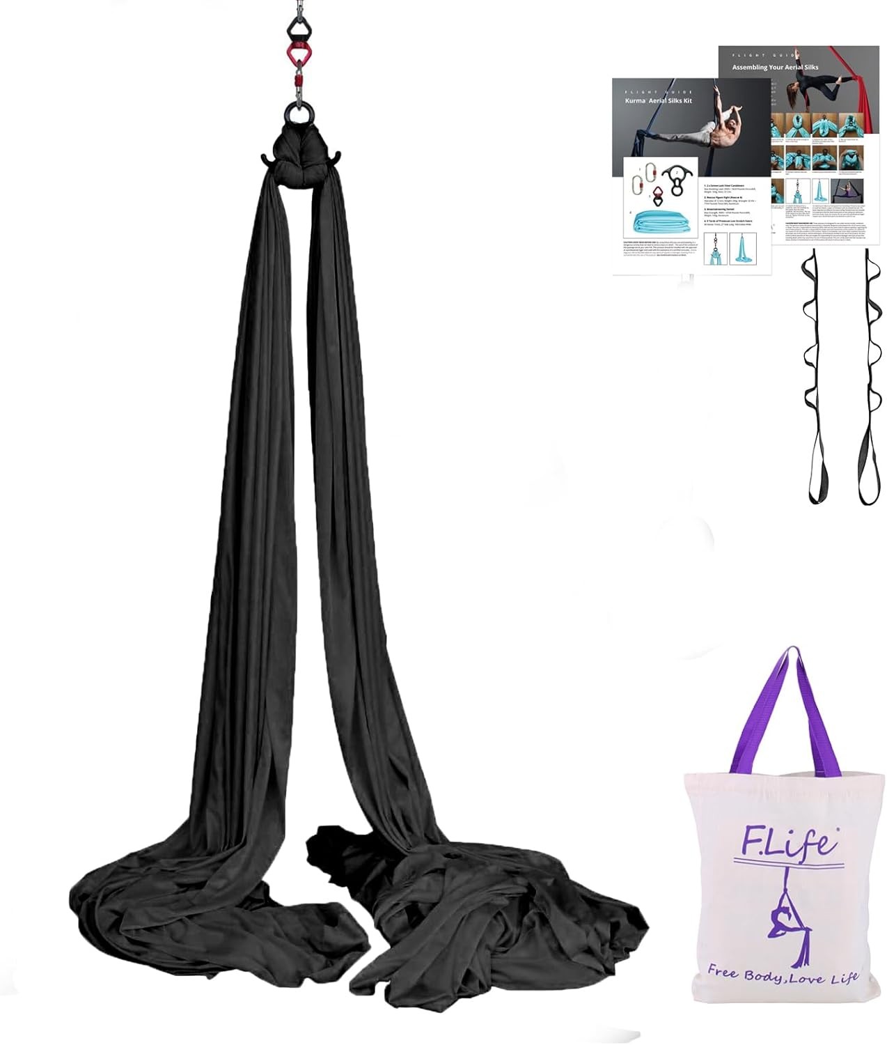 Aerial Silk 10 Yards Kit Durable Aerial Yoga Hammock W/ Hardware & Guide Aerial
