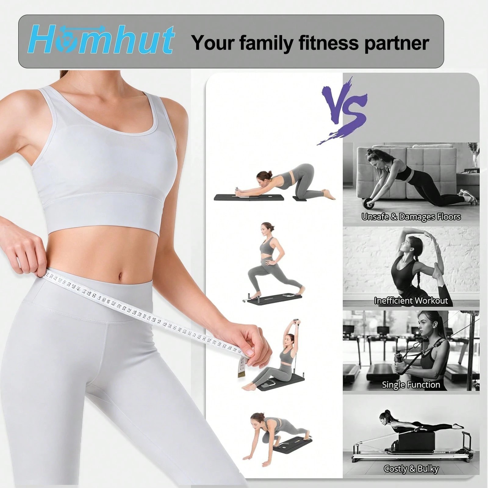 New Sleek Pilates Reformer Board 4 In 1 Foldable Black Home Gym Body Sculpt