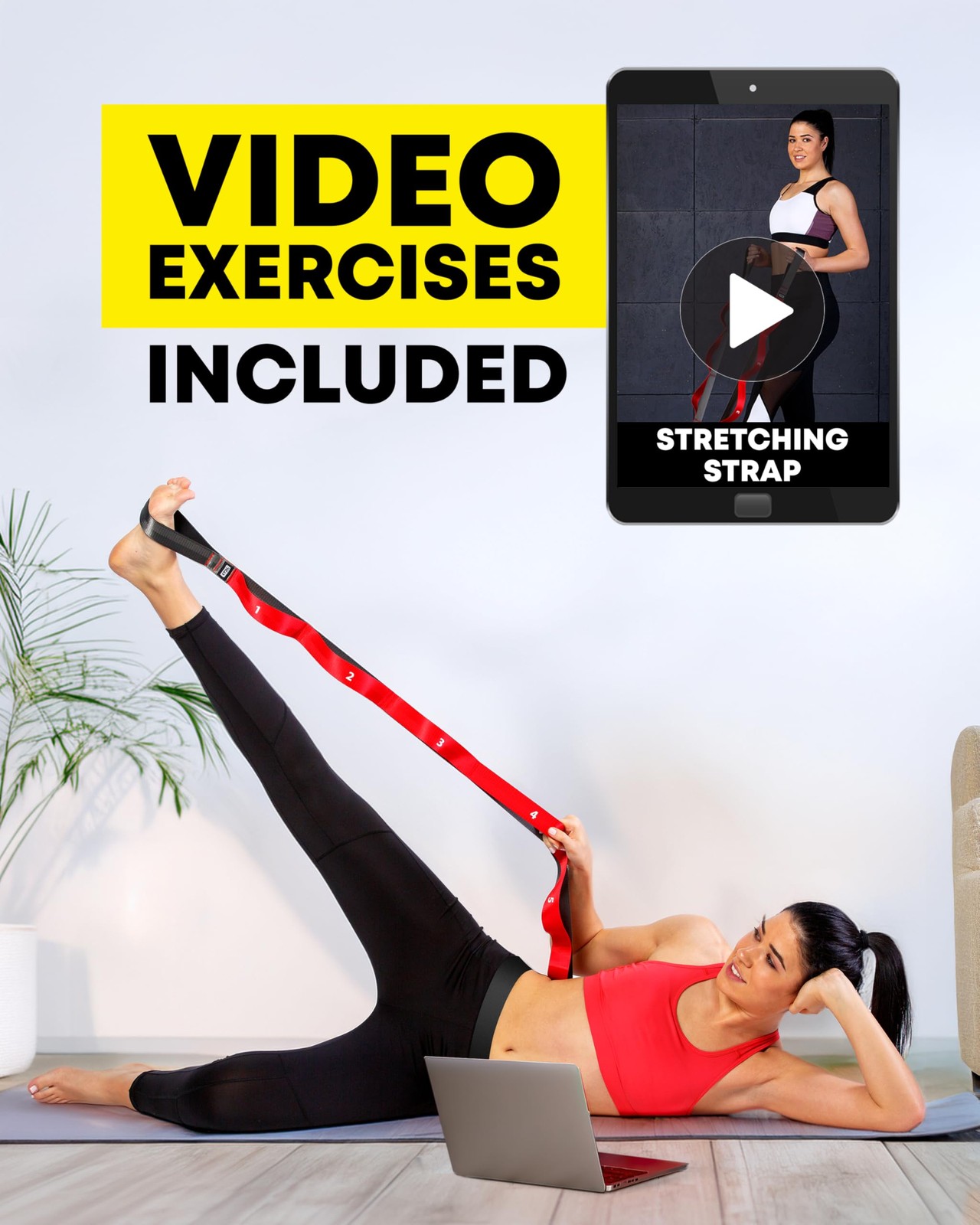 Stretching Strap with Loops Non-Elastic Yoga Band for Physical Therapy