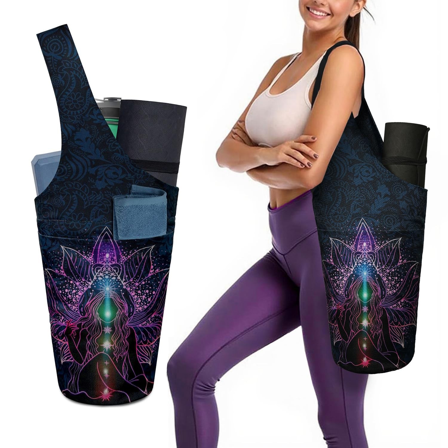 Yoga Mat Bag Carrier For Women Large Side Pocket Durable Linen Workout