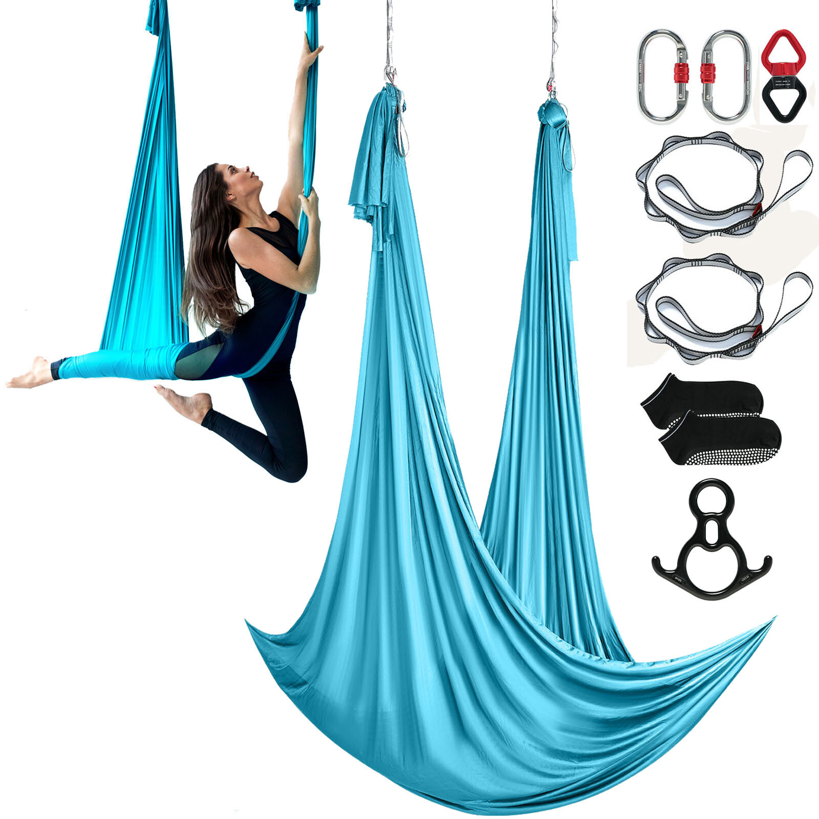 VEVOR Aerial Silk Yoga Swing Set 11 Yards Hammock Trapeze Inversion Fly Blue