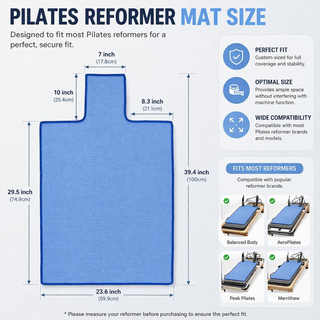 Extra Thick Non-Slip Pilates Reformer Mat Towel, 30.5 x 23 Inches, 2mm