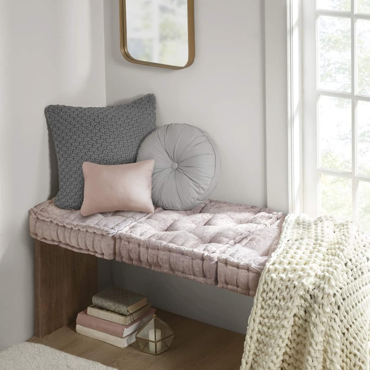 Lustrous Blush Floor Pillow – Portable 20&Prime; Tufted Cushion for Yoga & Comfort