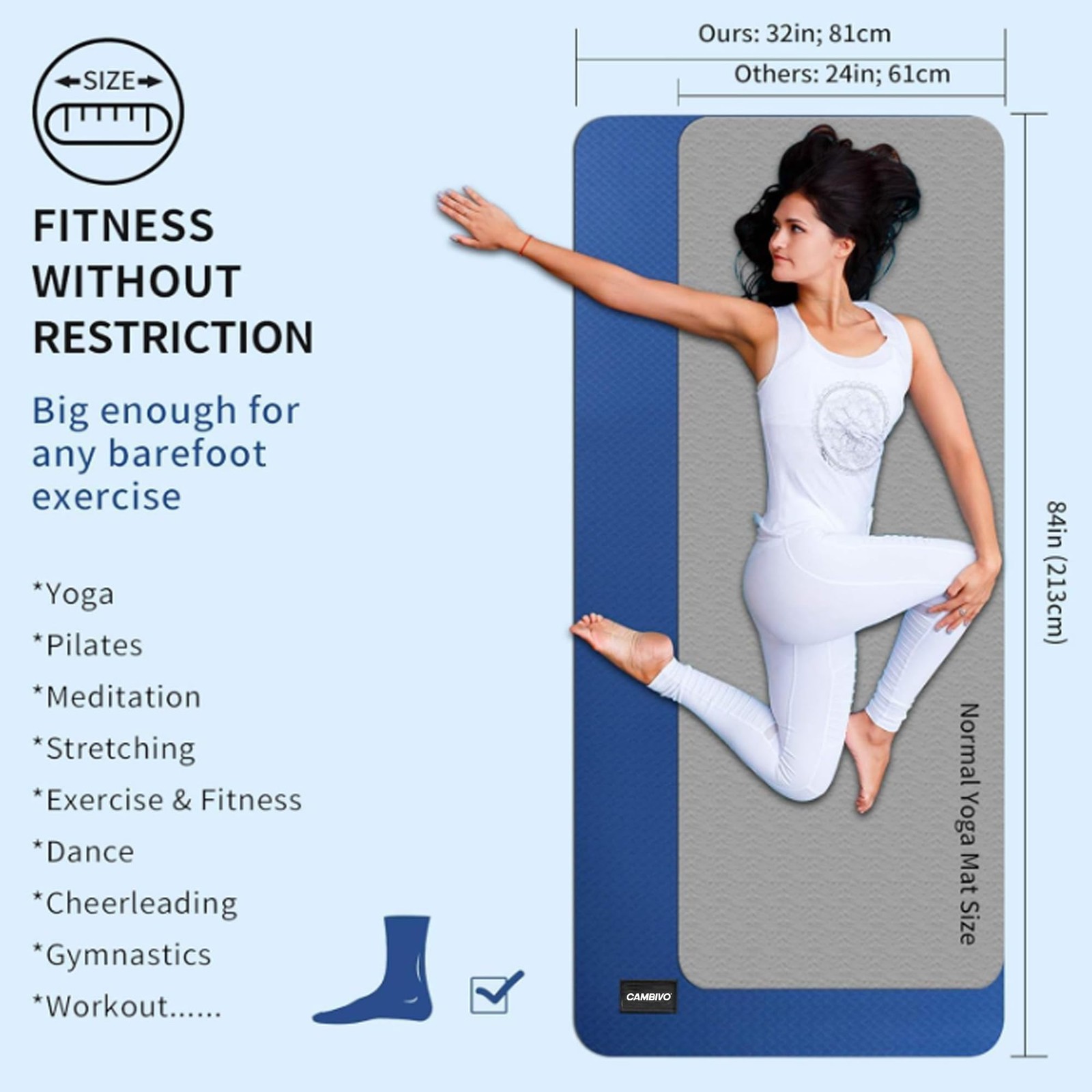 CAMBIVO Yoga Mat for Men and Women, Extra Long and Wide (84 » x 32 » x 1/4 inch)