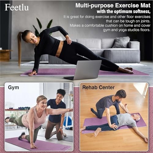 Extra Thick Exercise Yoga Mat with Strap – 2/5 Inch Dark Purple & Blue Gray