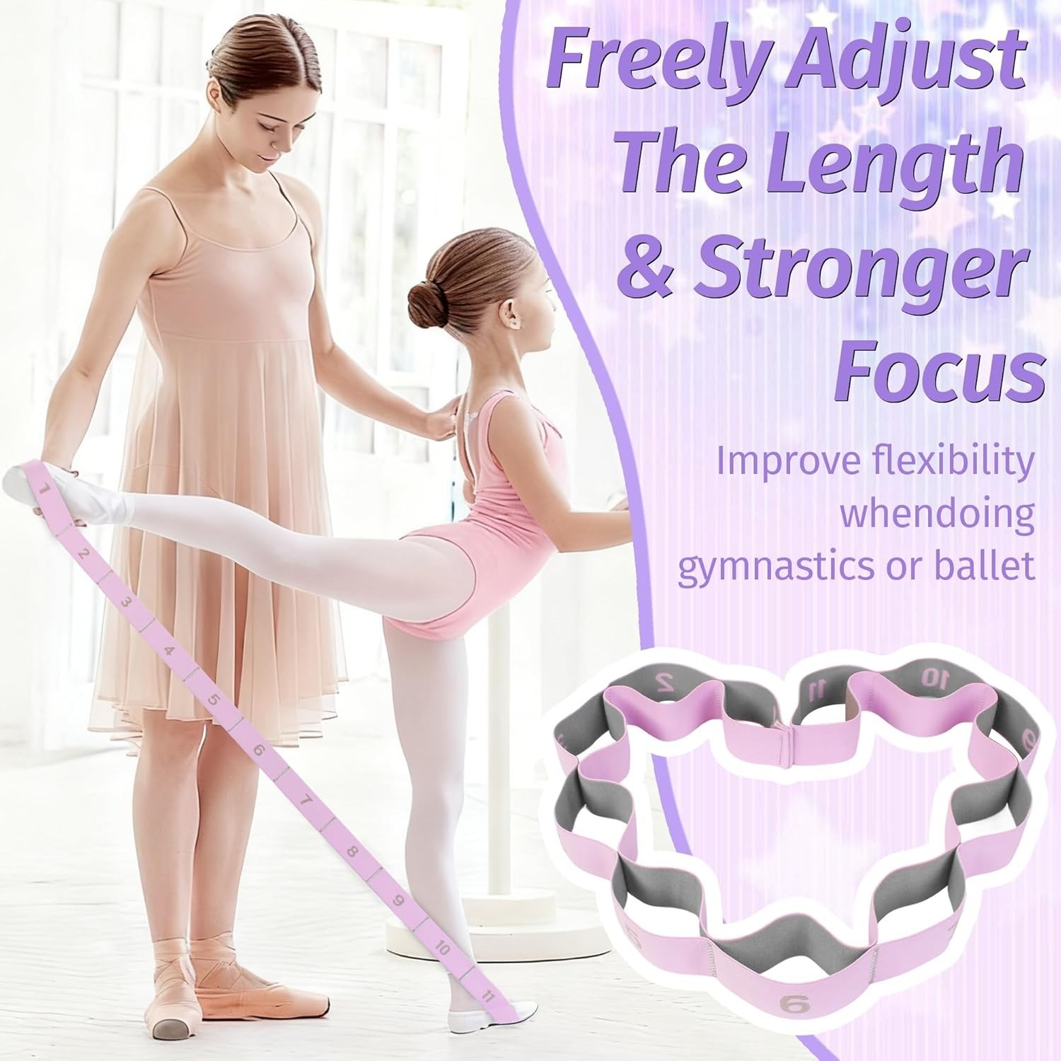 Stretching Strap with 11 Loops for Yoga Pilates Dance Flexibility Training