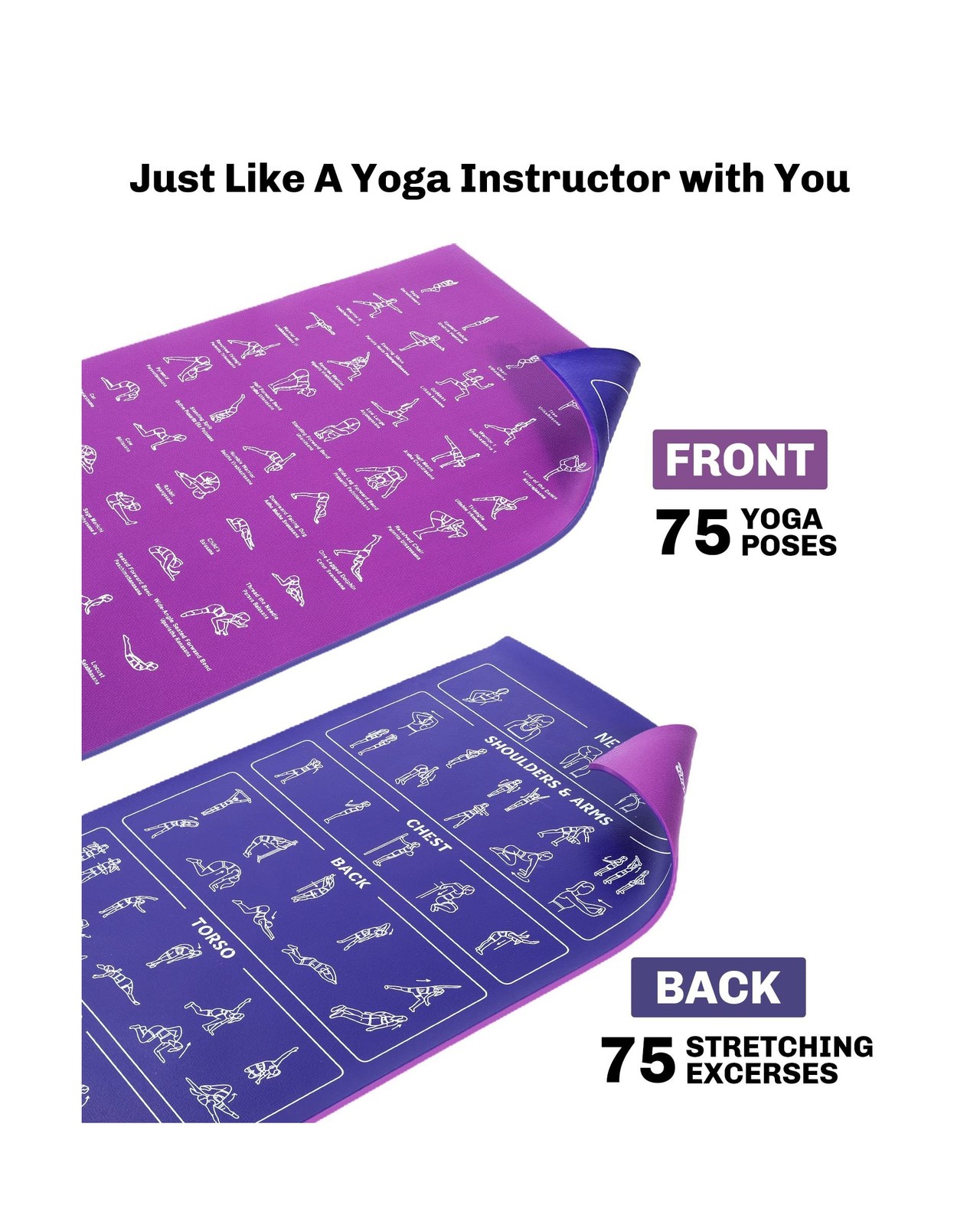 Instructional Travel Yoga Mat with 75 Poses & Exercises – Christmas… Fast Ship