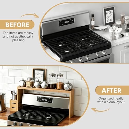 31-inch Bamboo Stove Rack for Above the Hob,Height Bamboo-wood color