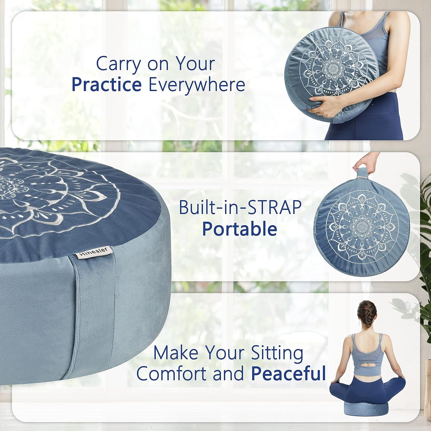 Meditation Cushion Velvet Cover Large Floor Pillow for Yoga Support Soft