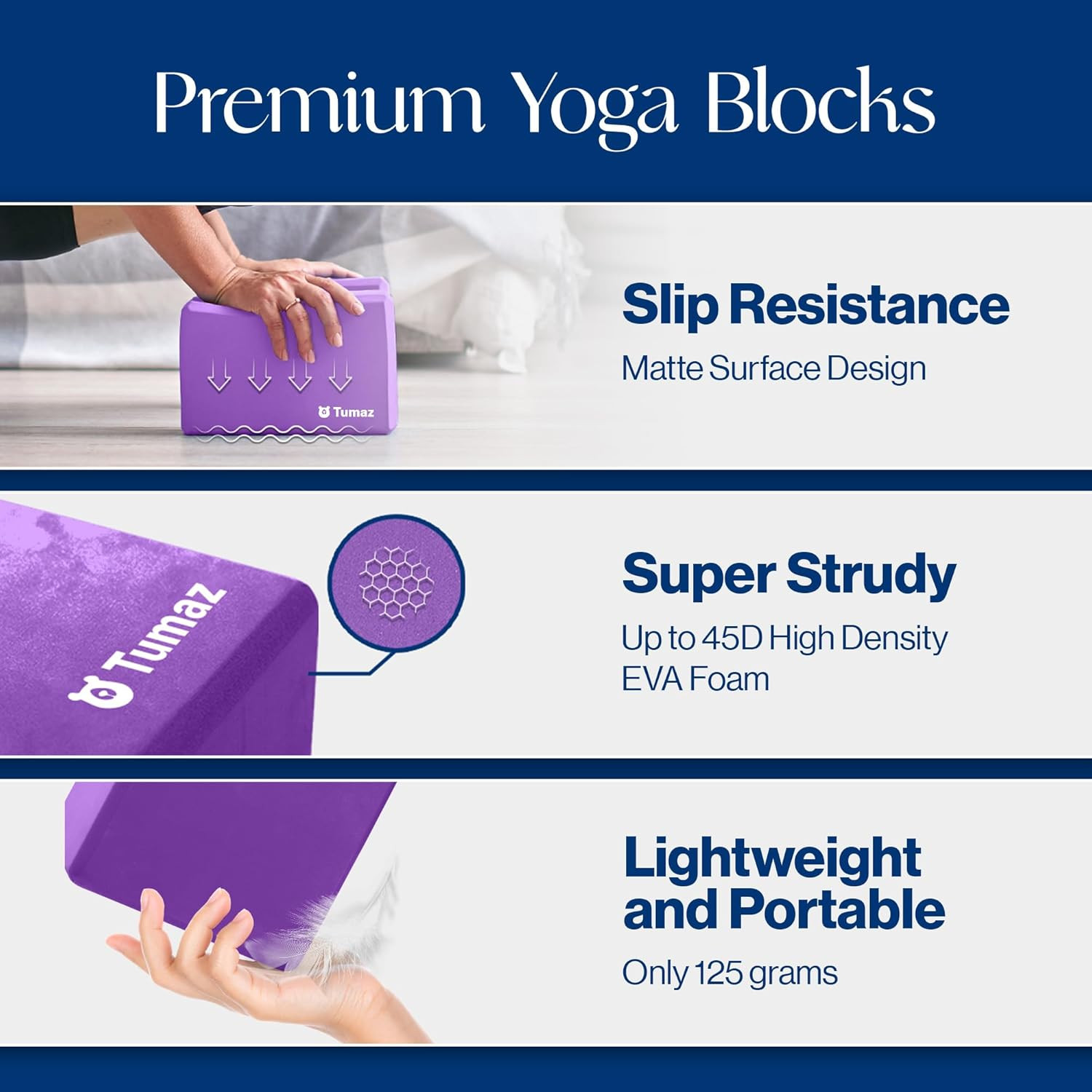 Non-Slip Yoga Blocks 2-Pack – High Density/Lightweight EVA Foam & Natural Cork f