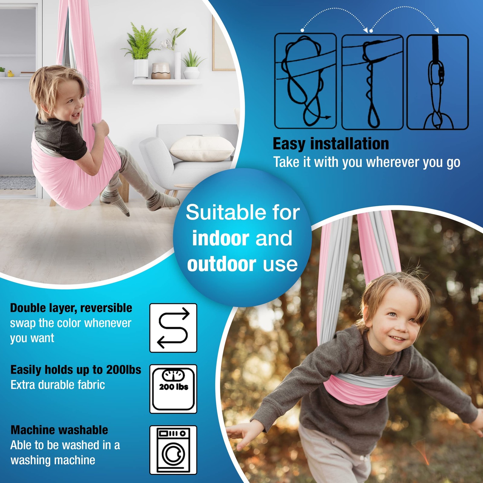 MINGLEWOOD Sensory Swing for Kids – Indoor Swing Set with 360° Swivel