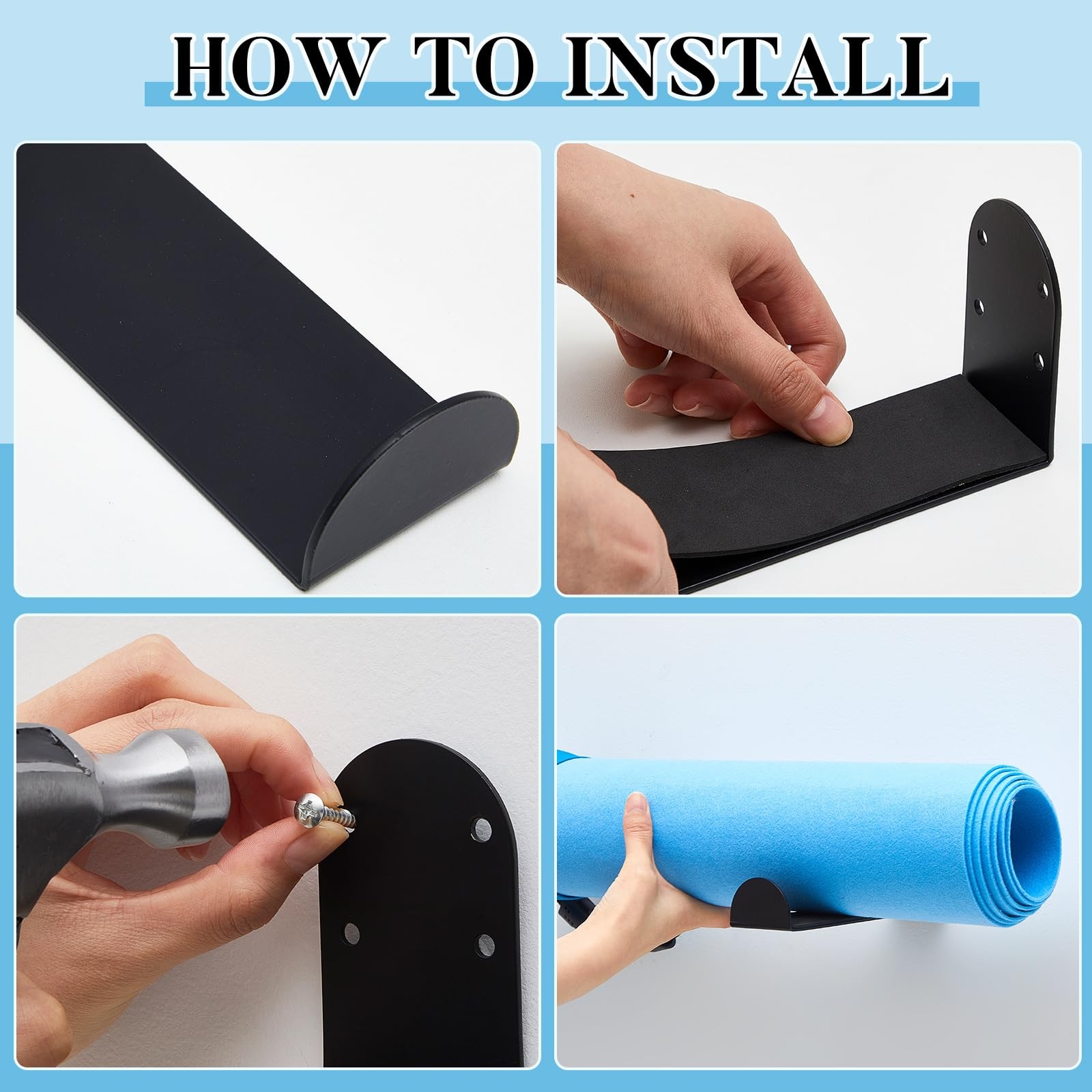 4 Pcs Yoga Mat Storage Rack Wall Mount Holder Exercise Mat Hanger Foam Roller…