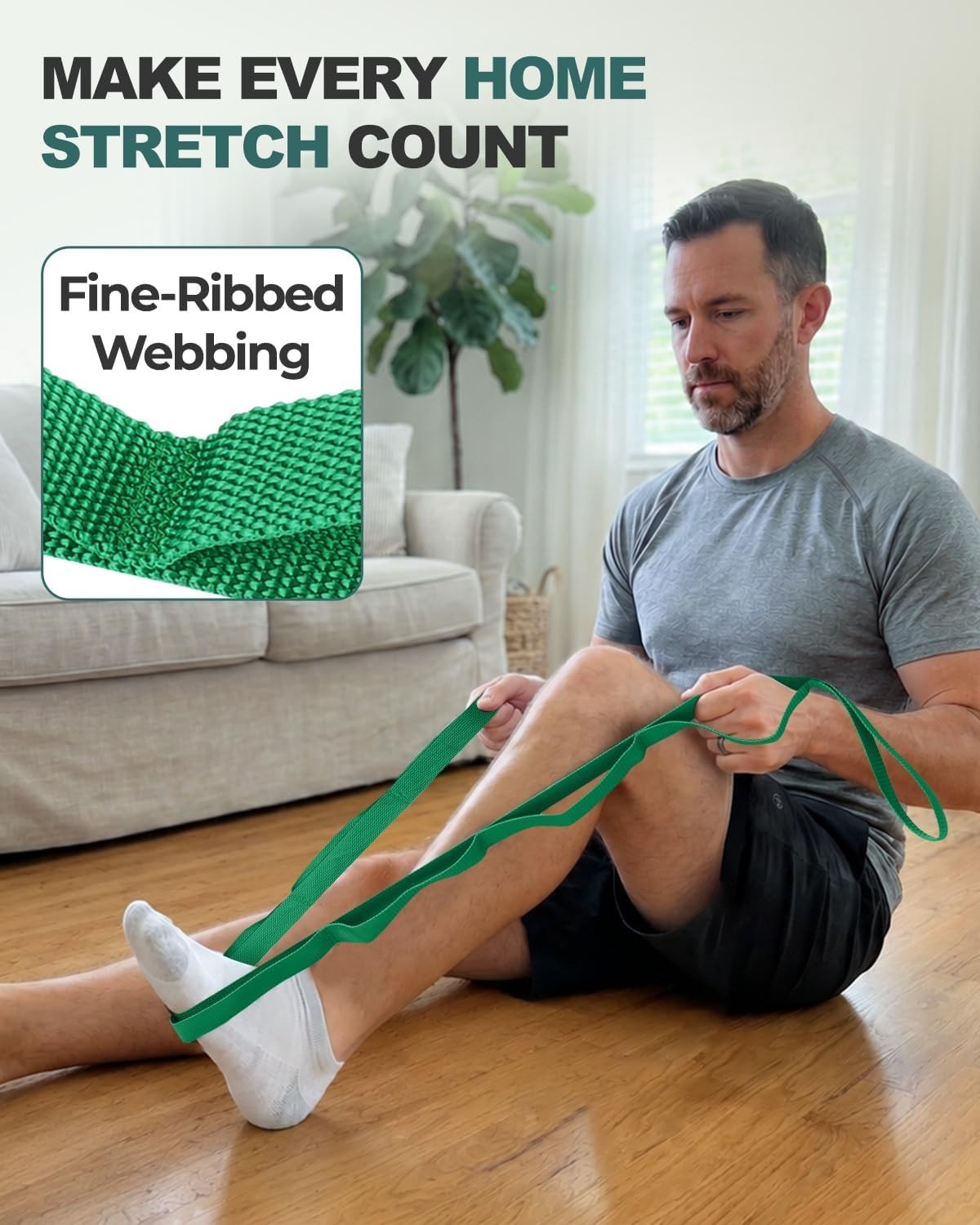 Stretching Strap with Loops & Leg Lifter, Non-Elastic PT-Style Physical Thera…