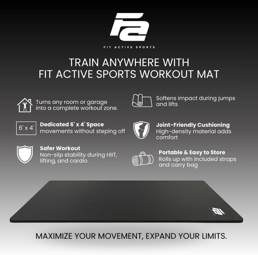Oversized 6’ x 4’ Extra Large Workout Mat with Carry Bag & Straps — Heavy-Duty,