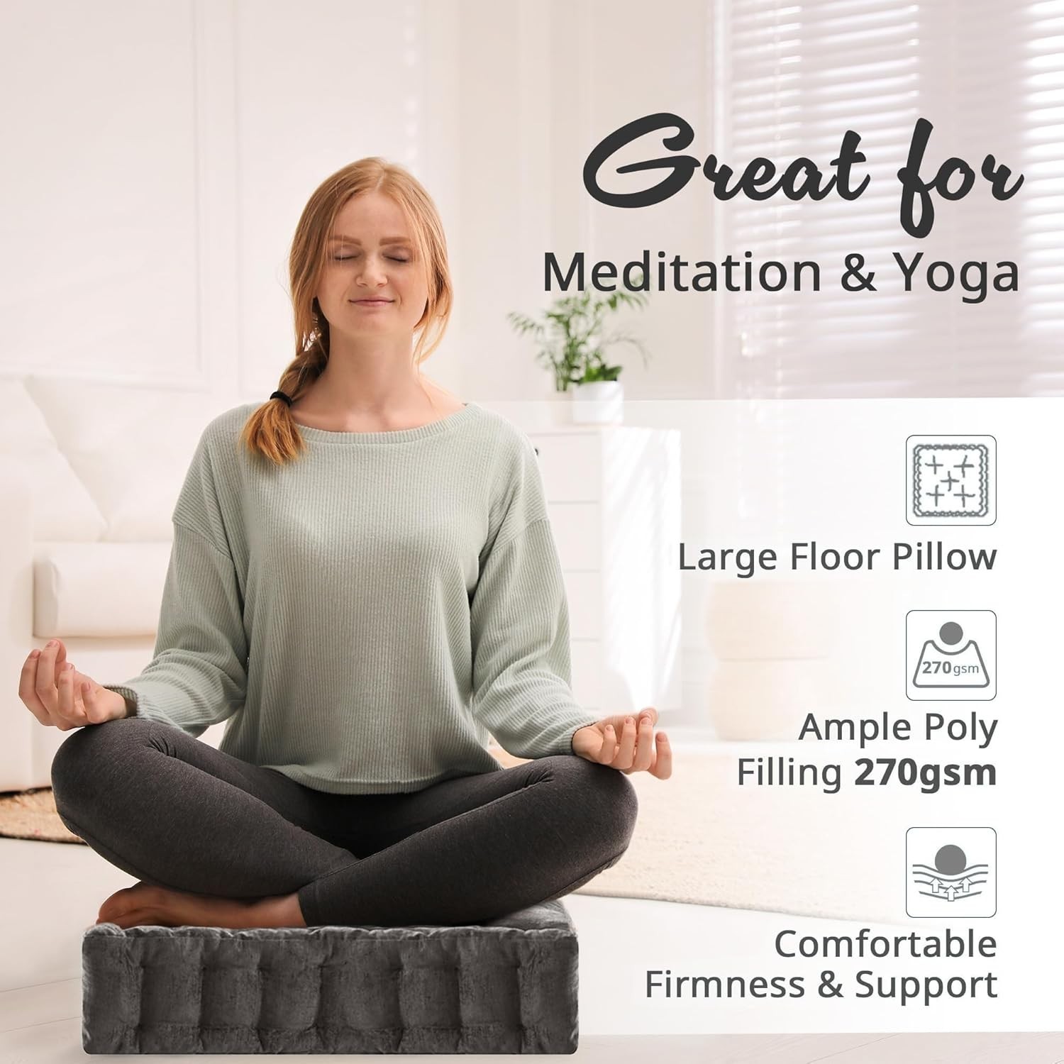 Large Chenille Floor Pillow 20x20x5 Inches Meditation Yoga Cushion Lounge