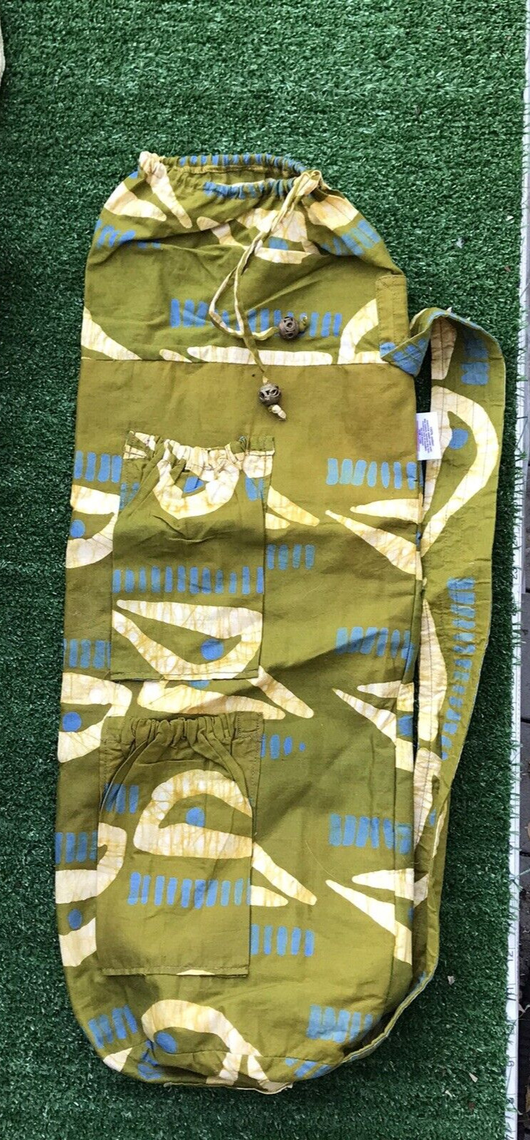 Global Mamas Handmade in Ghana Yoga Bag Free Trade Cotton Olive Green Blue NWOT