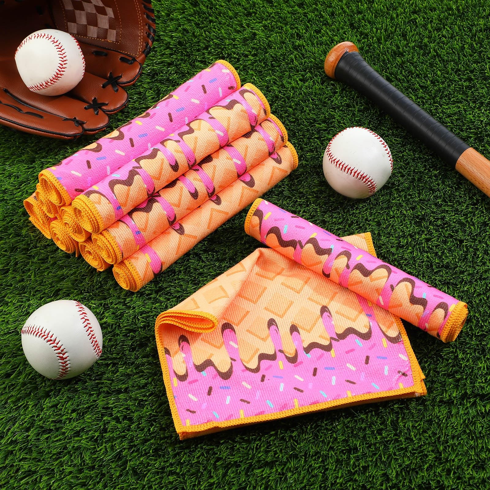 Peryiter 12 Pcs Baseball Ice Cream Drip Cooling Towel 30 x 9 Inch, Pink