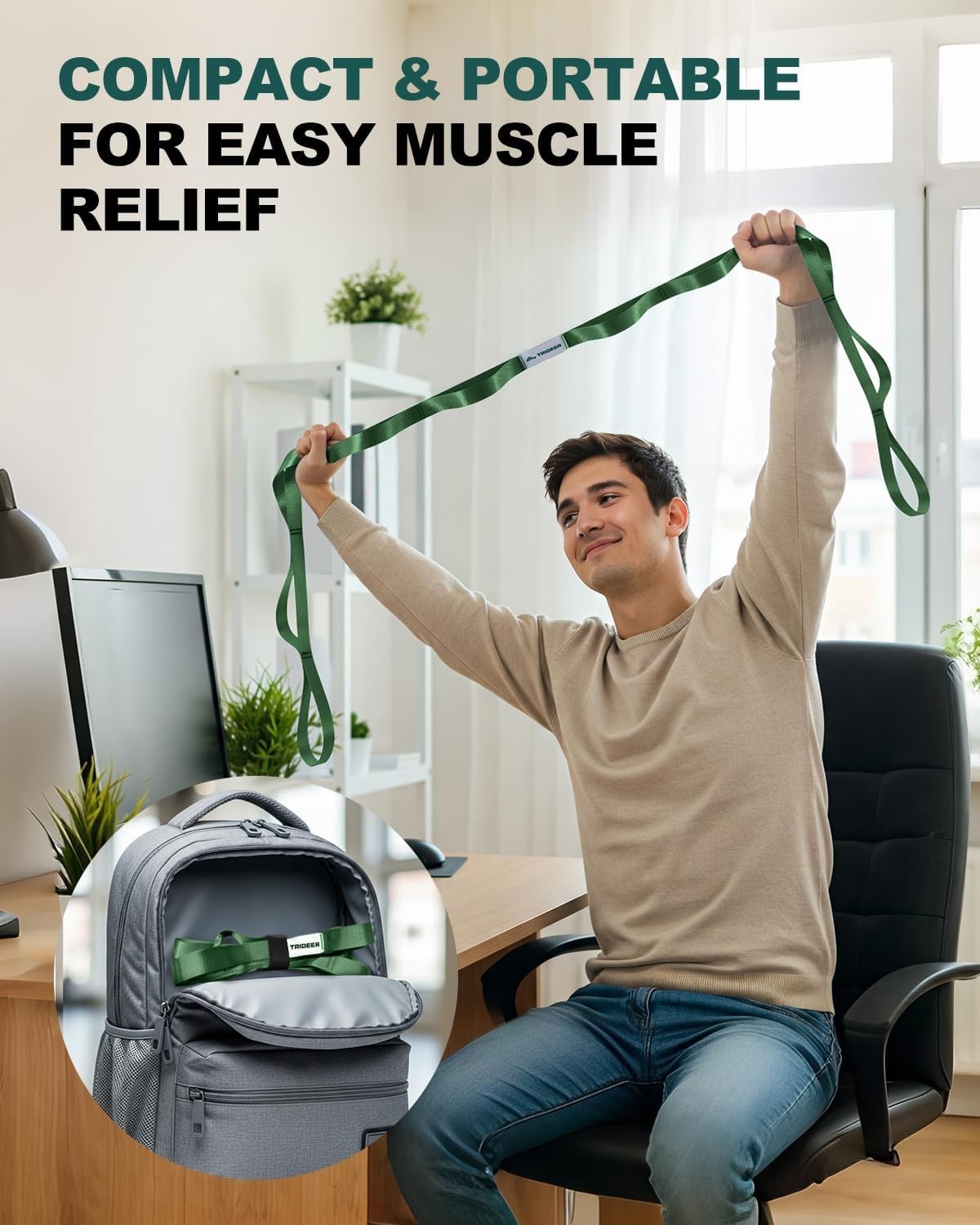Versatile 75-Inch No-Stretch Yoga Strap for Therapy & Mobility – Green