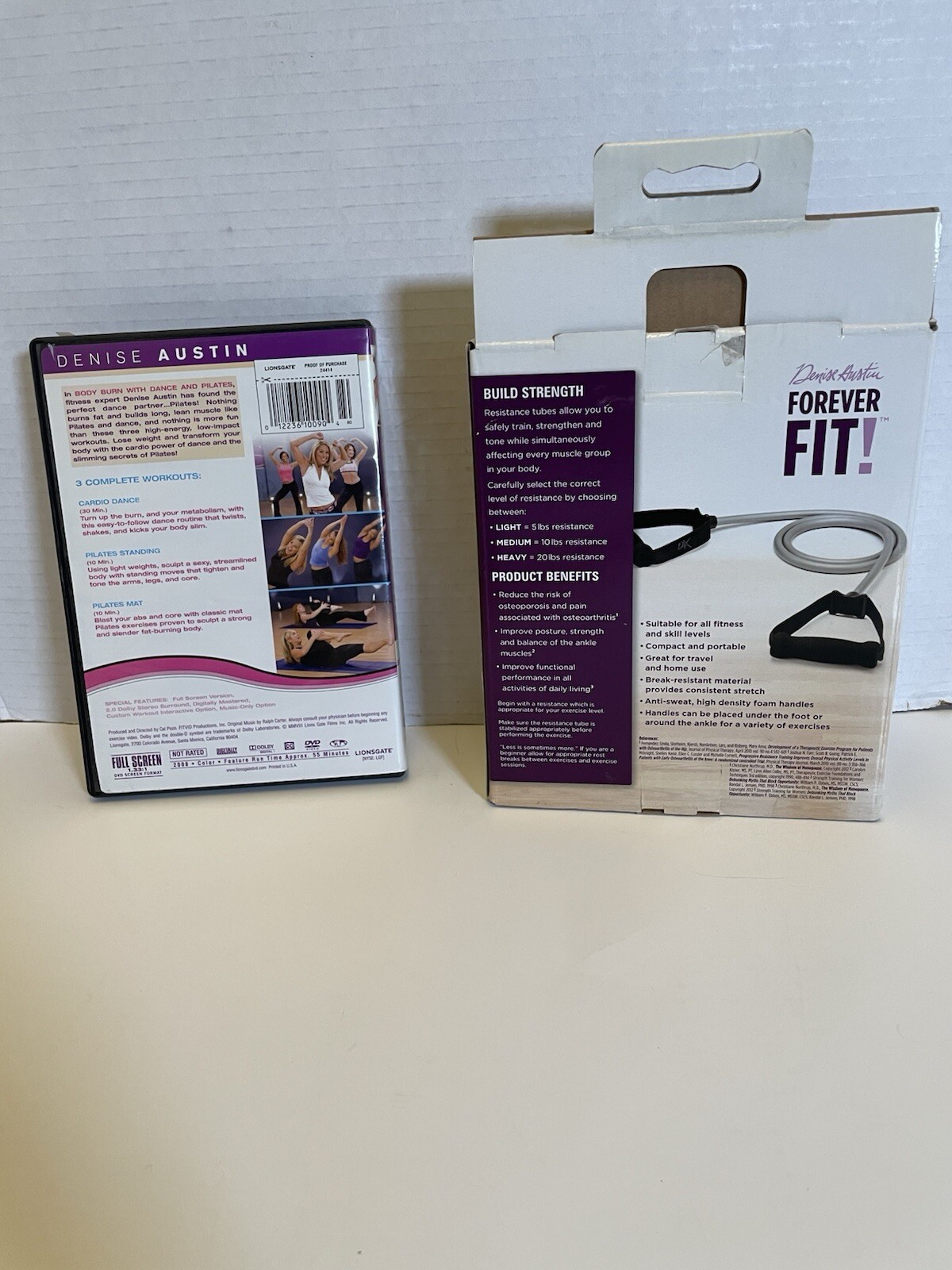 Denise Austin Forever Fit Resistance Tube – Light & DVD BODY Burn Dance Pilates