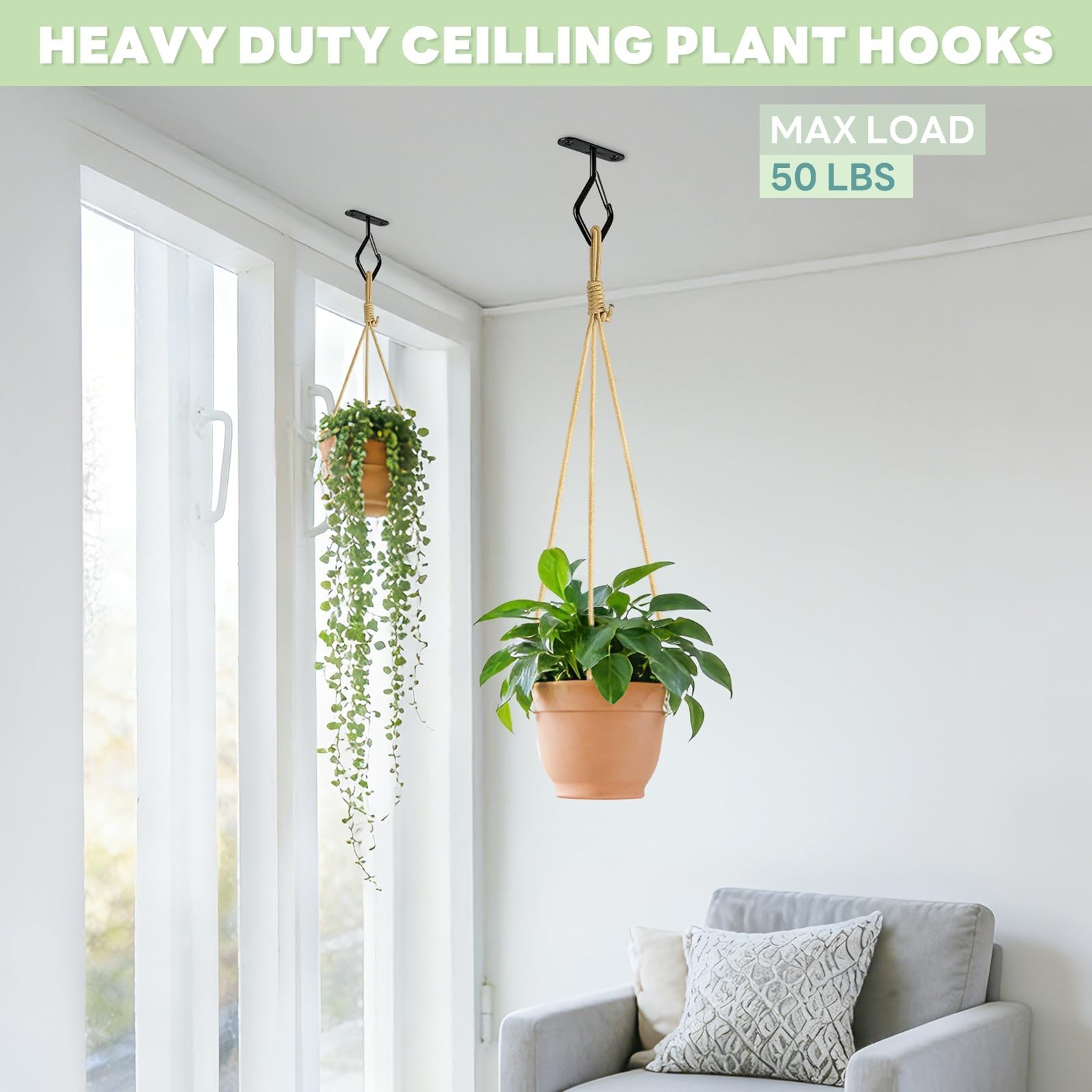MEILIDY Ceilling Plant Hooks with Safety Buckle, 2.95 Inch Metal Heavy Duty P…