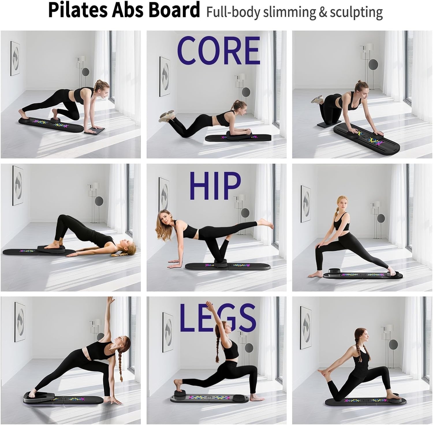 Pilates Board,Foldable ReformerPilates Equipment with Timer, Multi-Purpose BLACK
