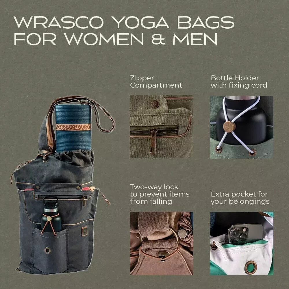 WRASCO Yoga Mat Bag for Women & Men | Large Canvas and Large, Brown 2.0