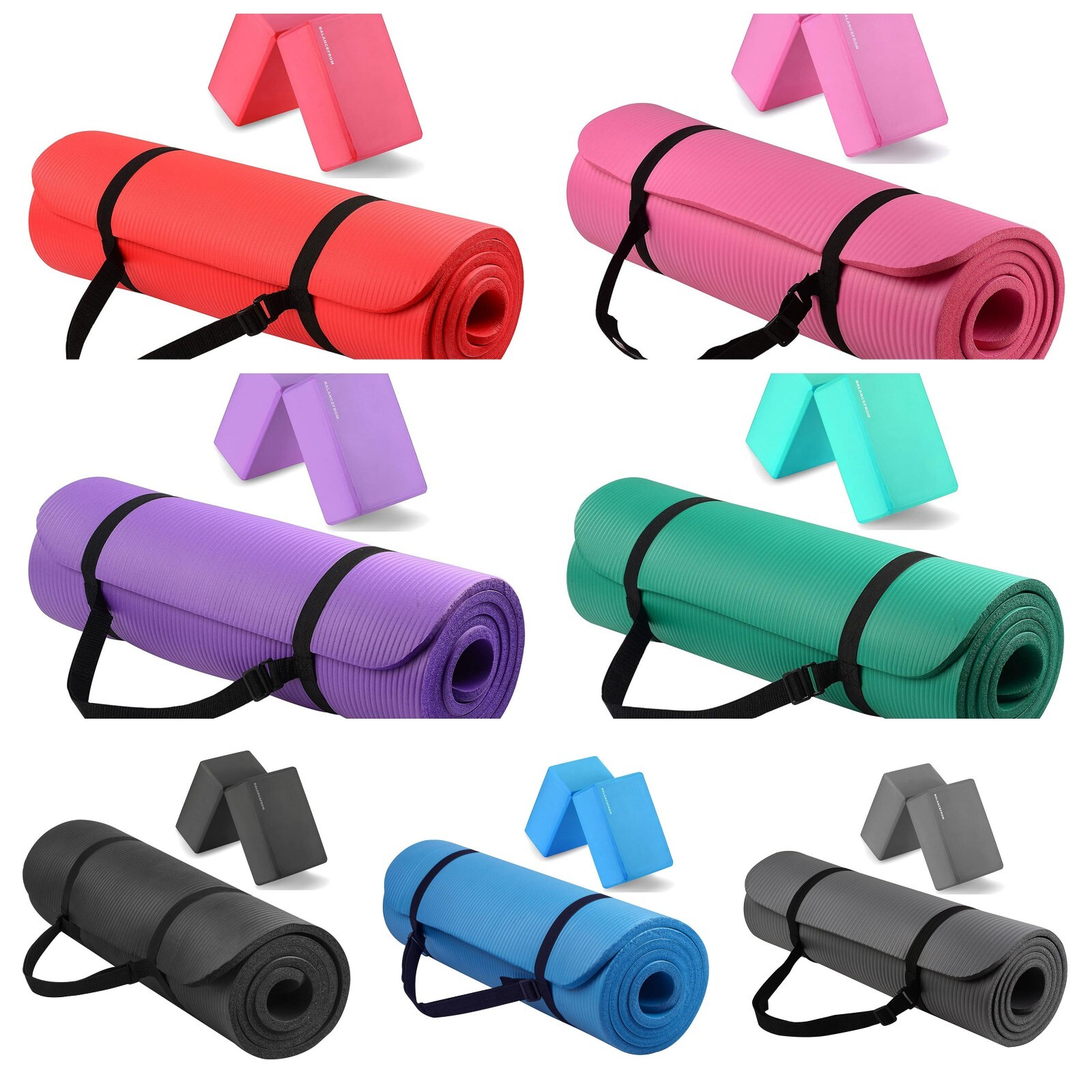 Exercise Yoga Mat 1/2-Inch Thick w/Yoga Blocks & Strap – Gym Pilates Meditation