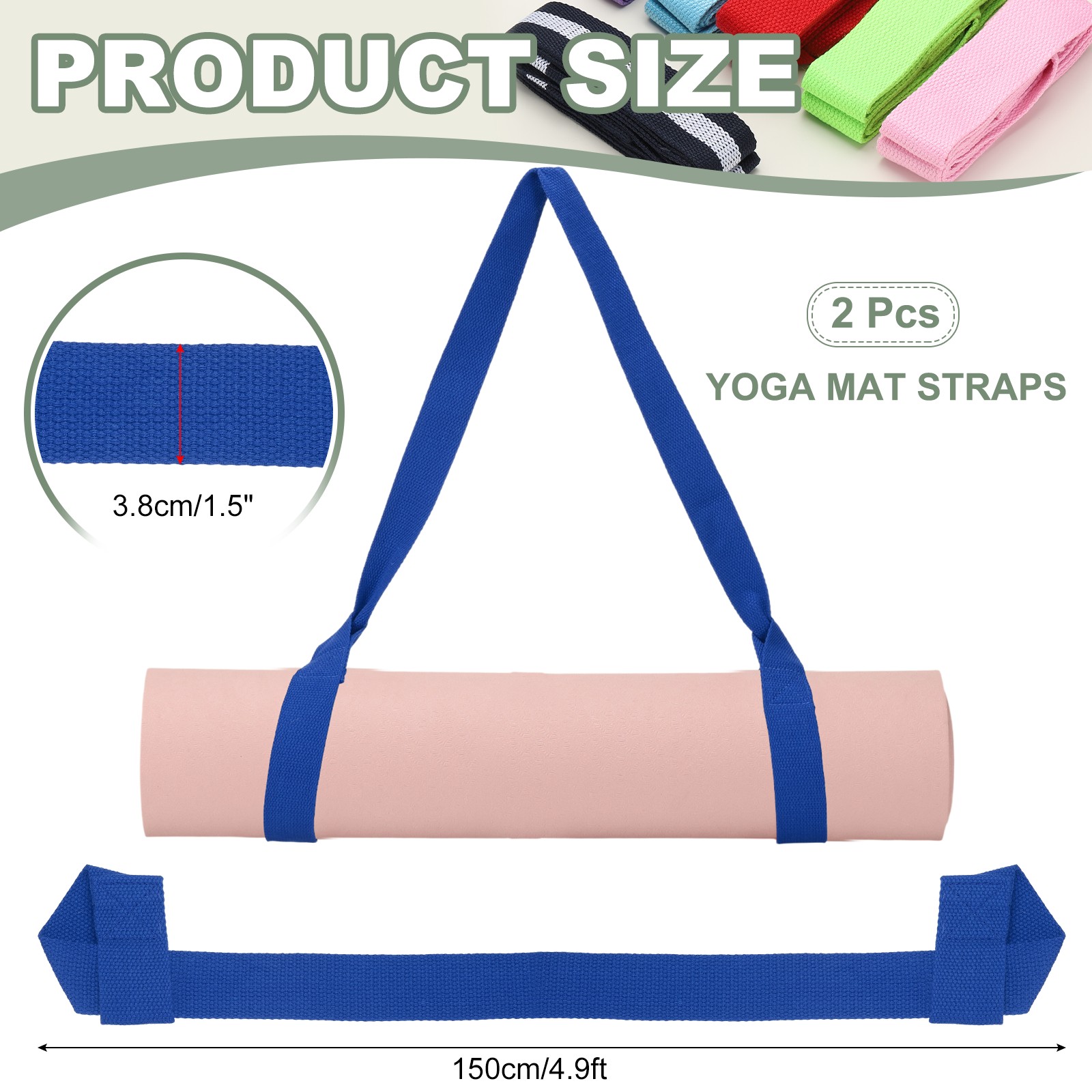 Yoga Mat Straps for Carrying, Adjustable Mat Holder, 2 Pcs & Dark Blue