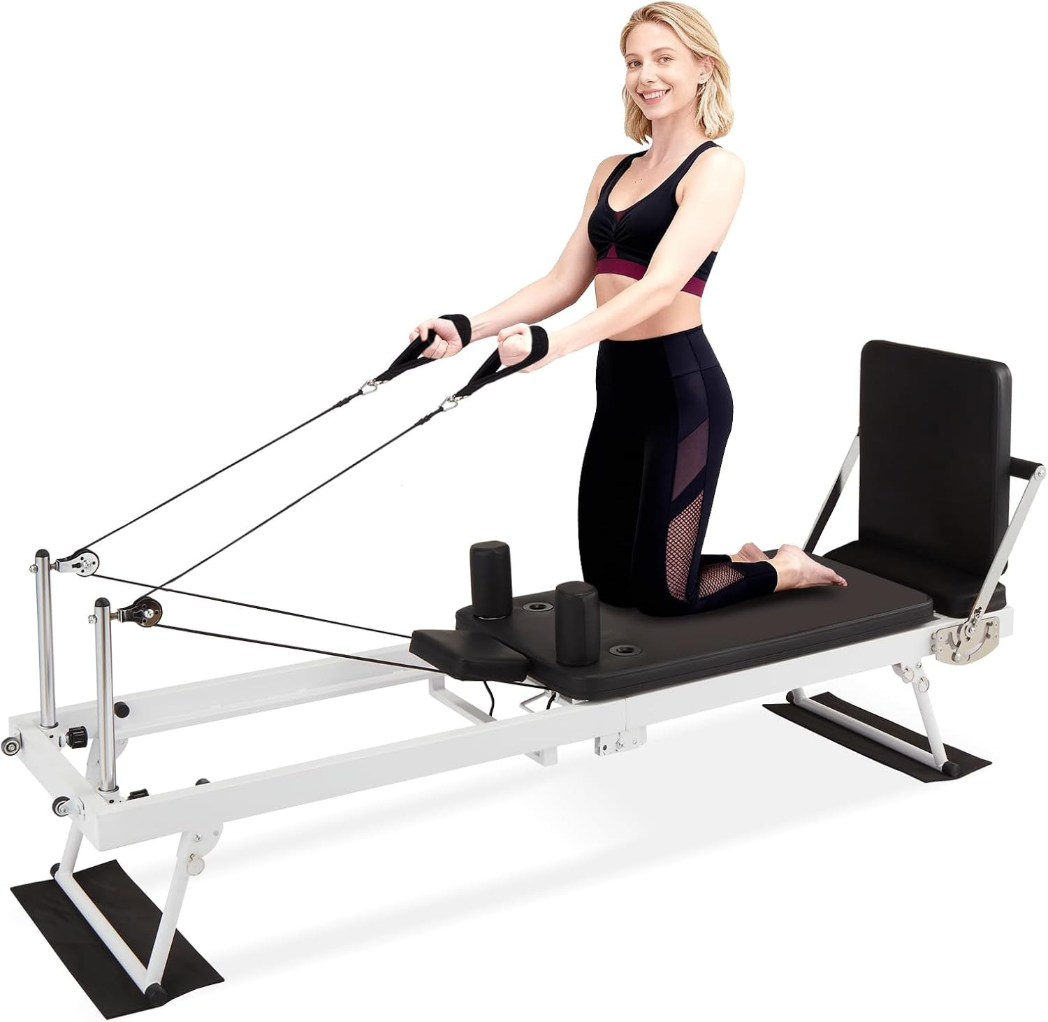Foldable Pilates Reformer with Jump Board & Adjustable Resistance for Home Gym